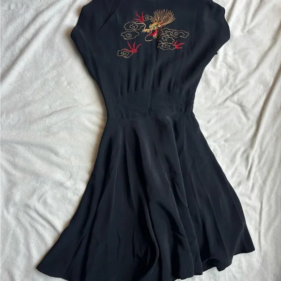 Black Silk Dress with Gold and Red Embroidery - Picture 2 of 4